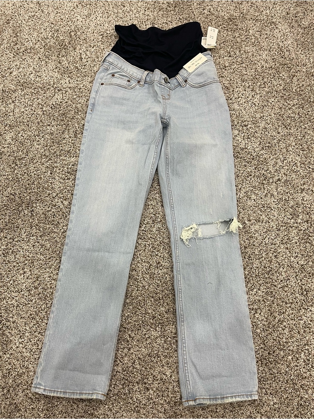 Abercrombie & Fitch Light Blue Straight Leg Distressed Maternity Jeans